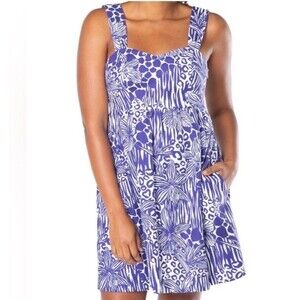 Tori Richard Sophisticated Mama Pia Dress Sailor Blue Floral Print Cotton Casual